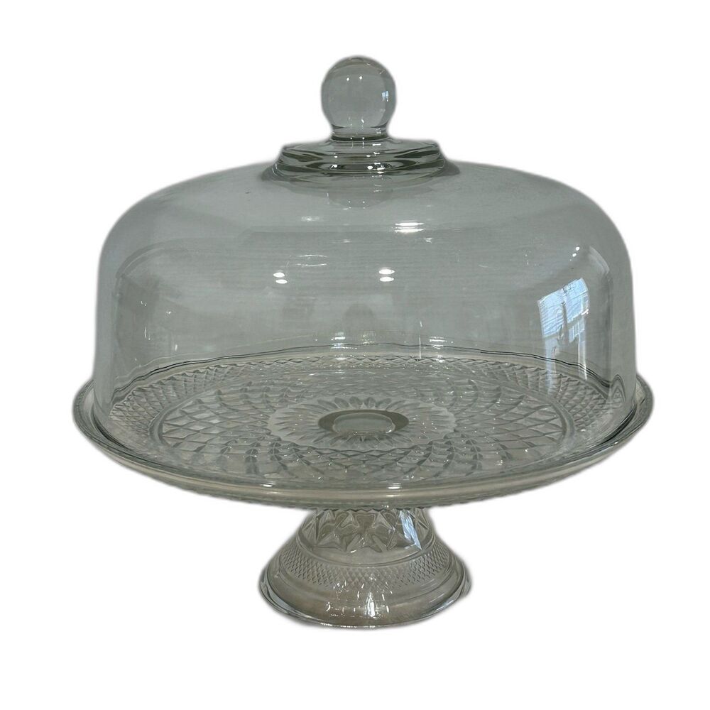 2 Pc. Footed Cake Stand with Heavy Crystal Lid. Preowned